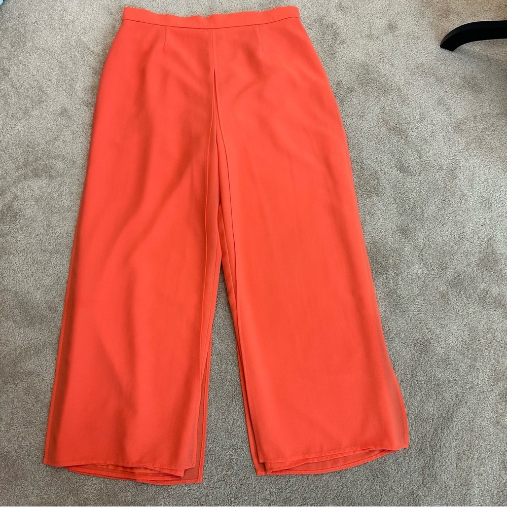 Joseph ribkoff peach orange trouser dress pants chiffon overlay Sz 16 wide leg